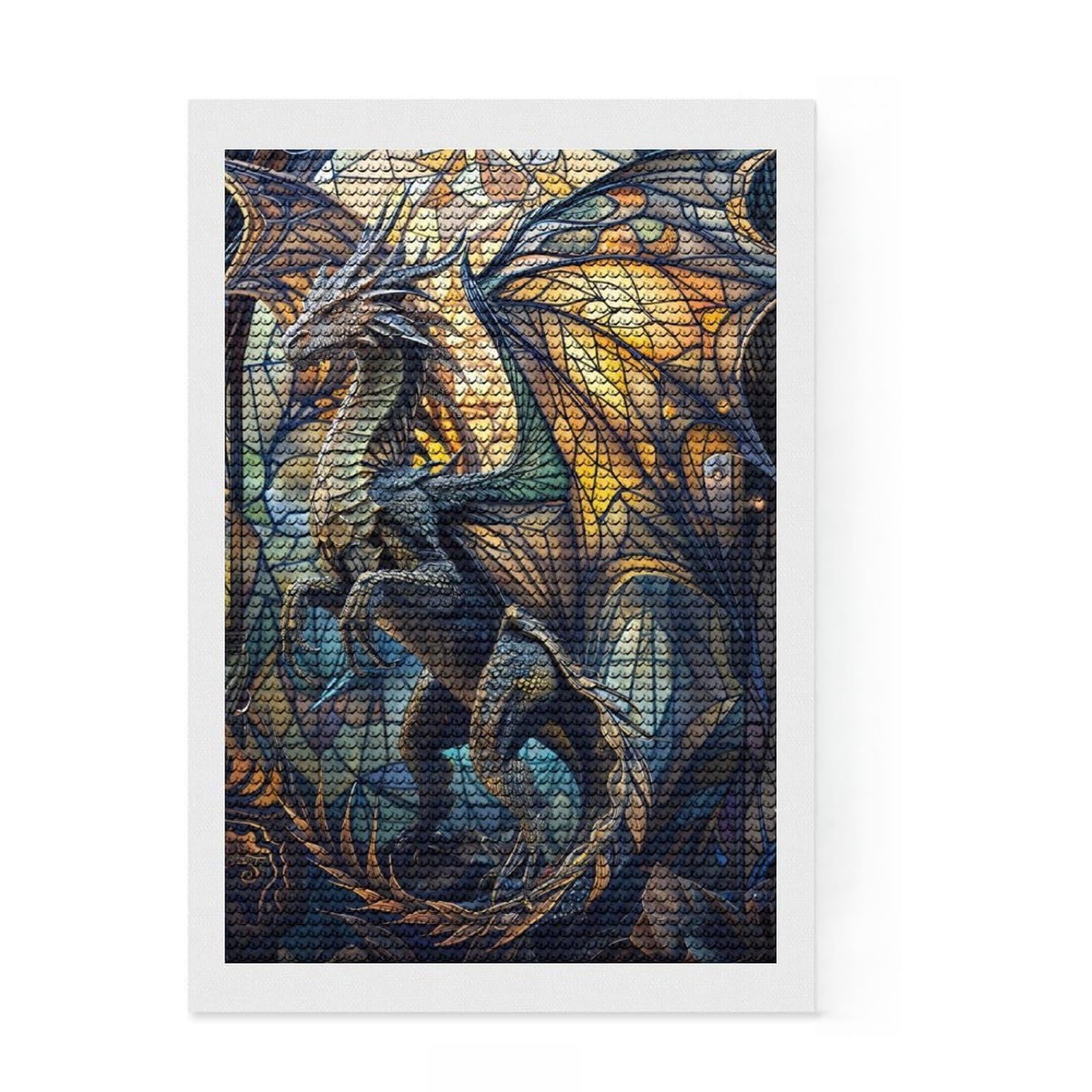 Junmoney Mythical Sentinel Diamond Art Kit 8"x12", Vintage Style Decor, Stress Relief Craft, Decor Project, Relaxing DIY, Creative Hobby