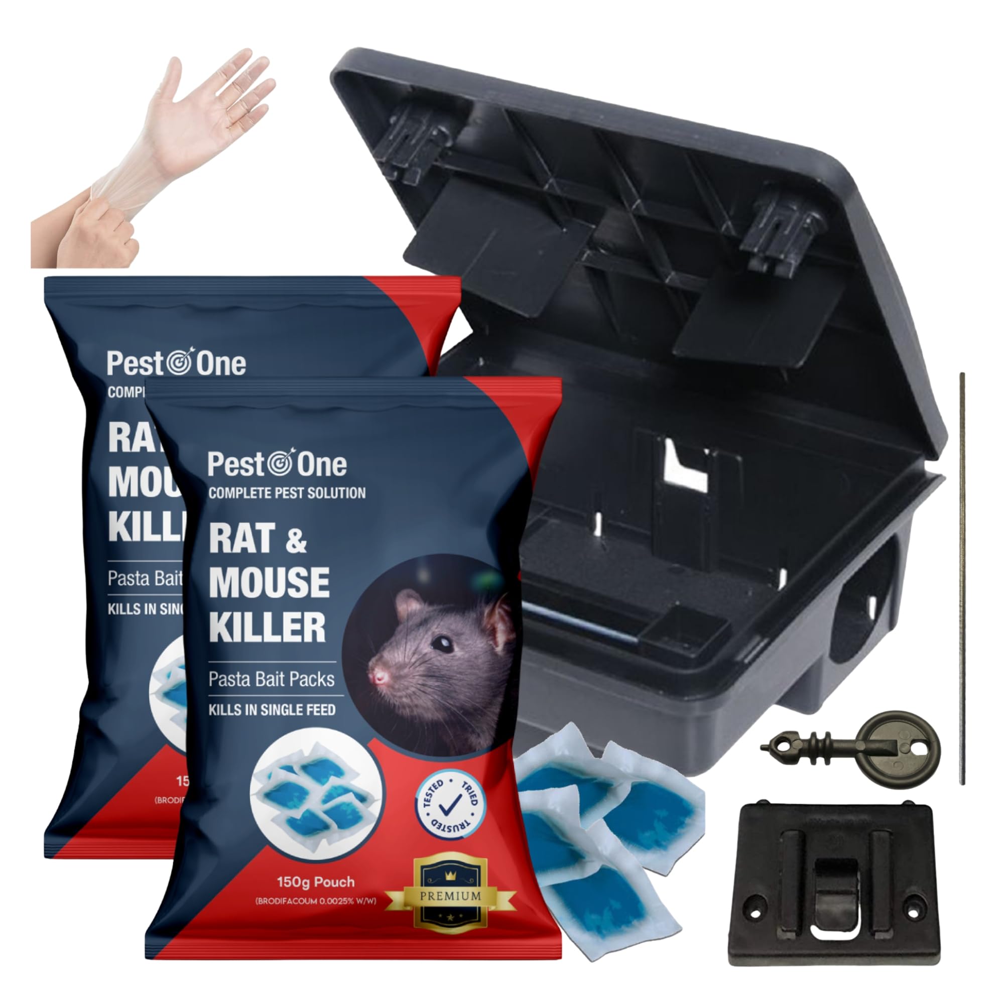 SISI UK Advanced Professional Rat & Mouse Kits 1 Tampered Resistant Bait Station with Single Feed Brodifacoum 300g (2 x 150g) Pasta Baits Indoor & Outdoor Rodent Killer