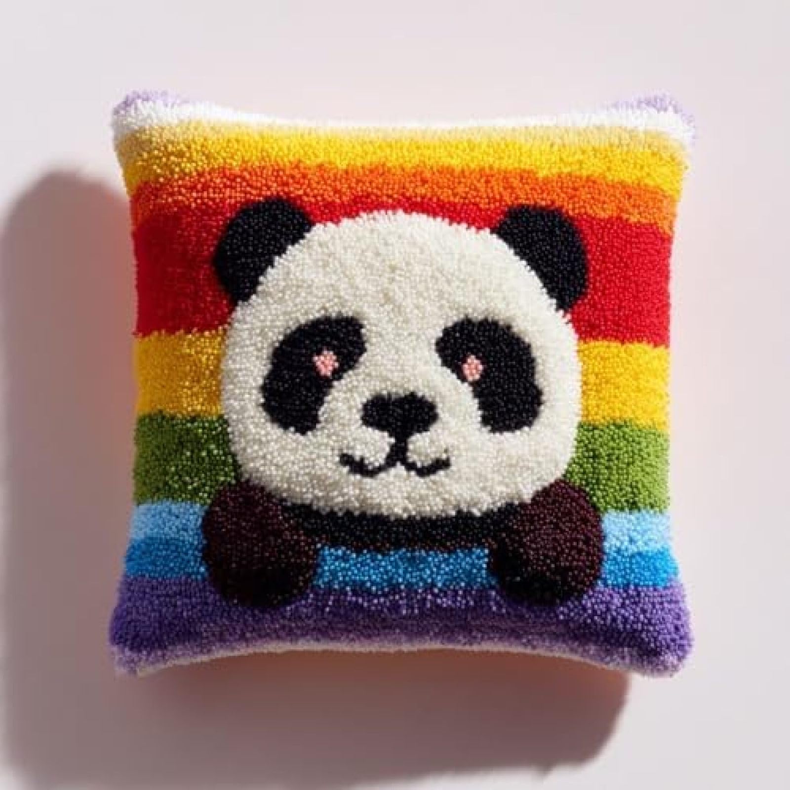 kitphoenix DIY Latch Hook Cushion Kit Panda and Rainbow Background,Beginner-Friendly Rug Hooking Pillow Kit,Crochet Craft Cushion Cover for Home Decor,43x43 cm-2