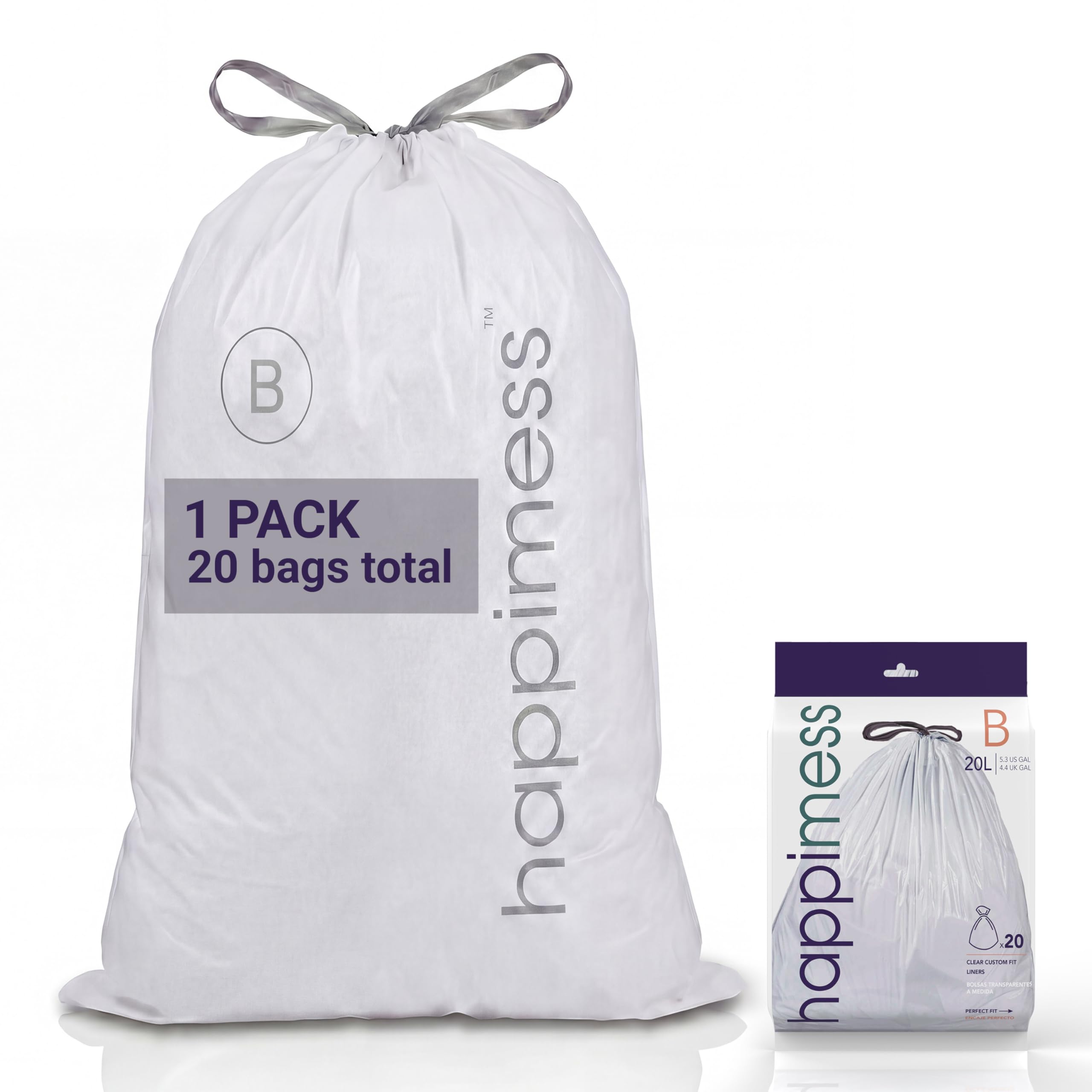 happimess Clear / 20 Count (Pack of 1) / 5.3 gallons Trash Bags