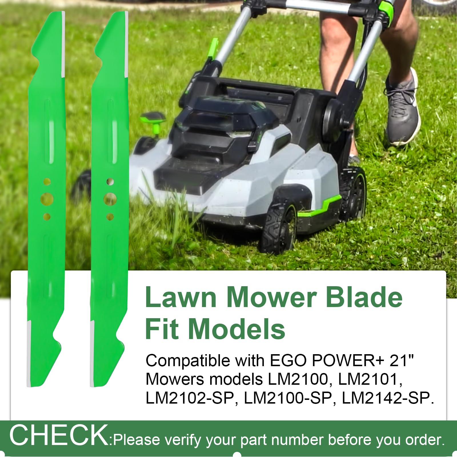Ketofa Paquete de 2 cuchillas de repuesto para cortacésped AB2100 para modelos EGO Power+ de 56 V – Mulching, embolsado y descarga lateral 3 en 1, color verde