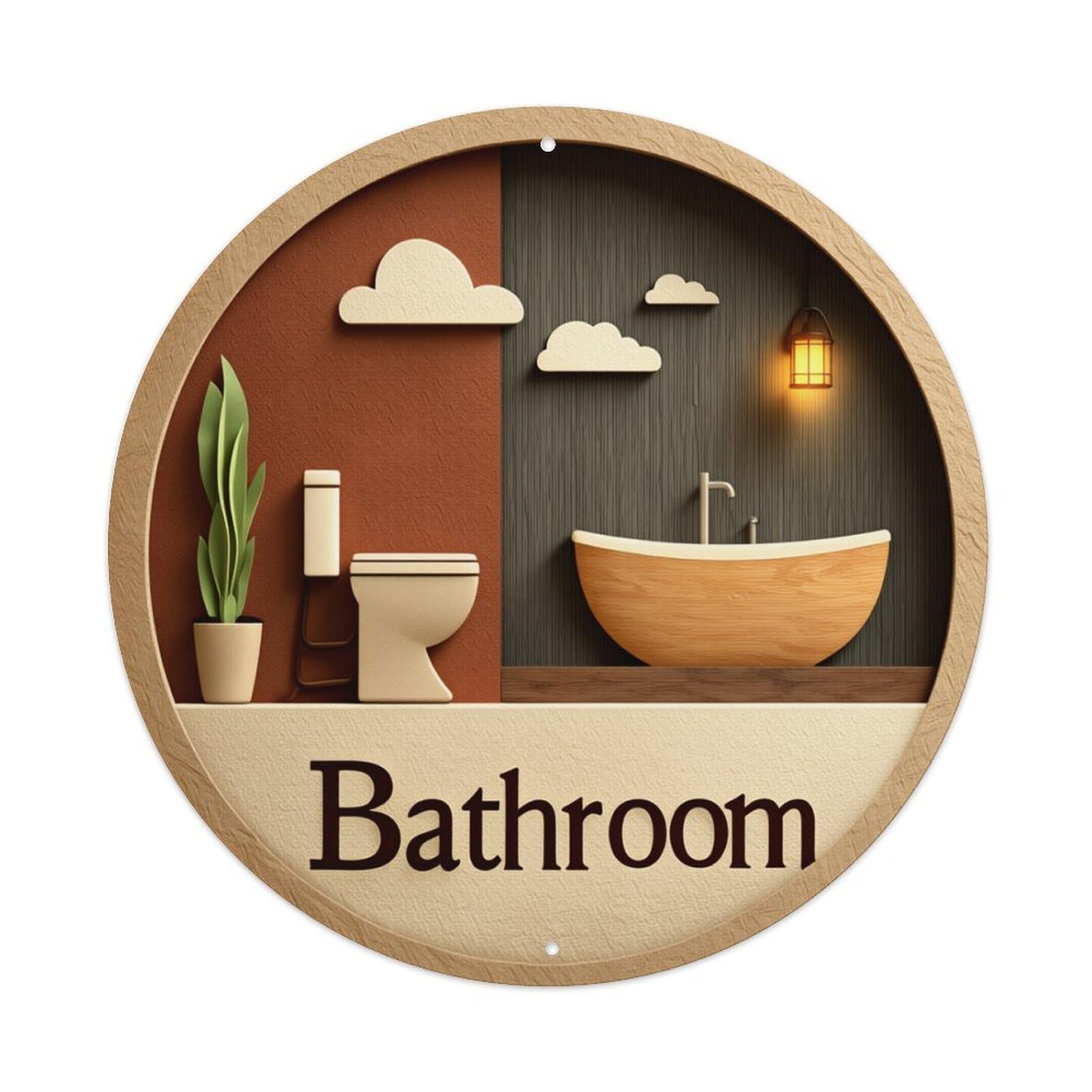 Clouds Plant Toilet Bathtub Lamp Round Tin Sign Retro Metal Sign for Cafe Bar Pub Home Game Room Gym Club Wall Decoration Vintage Metal Poster 8x8 Inch