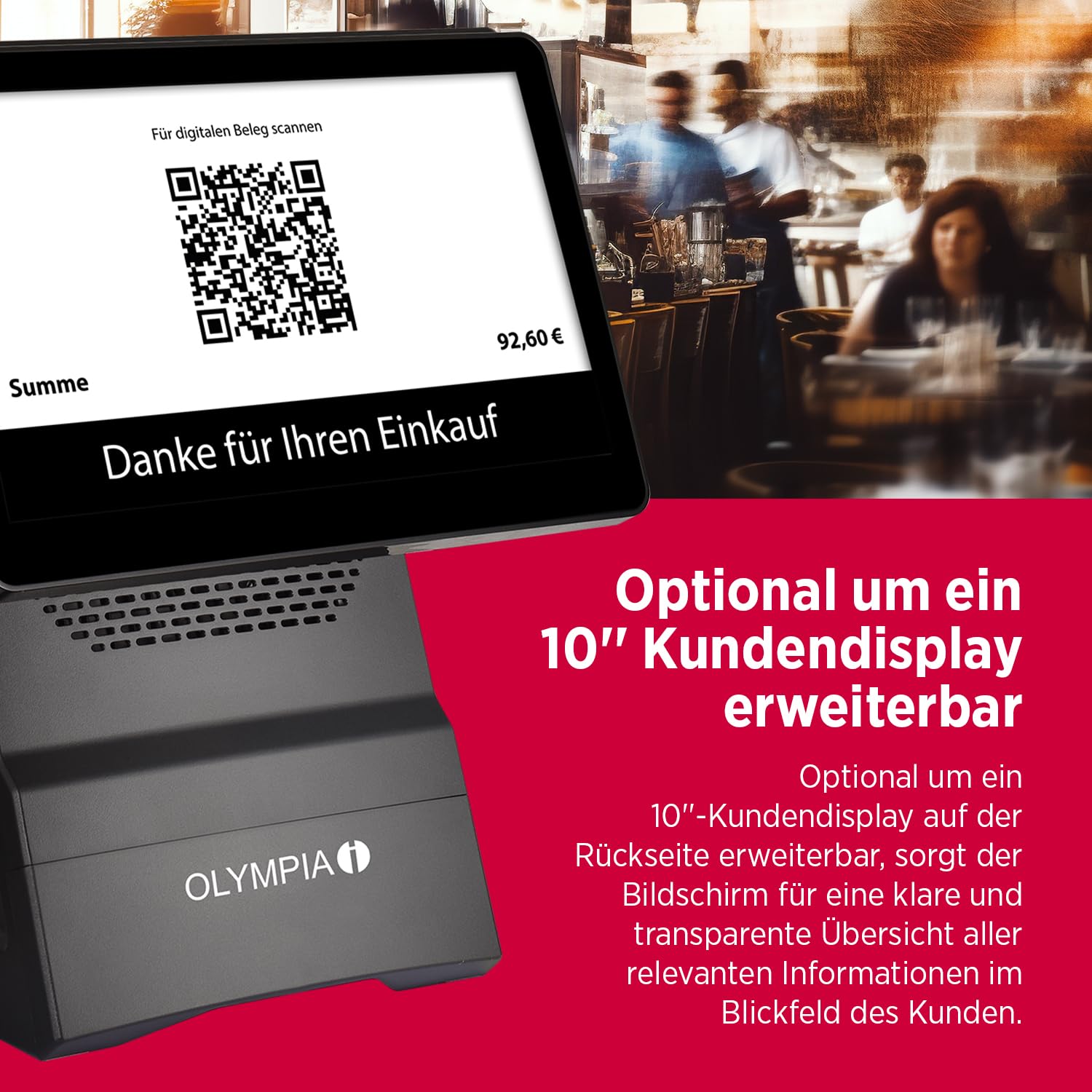 Olympia T400 Kassensystem Touchscreen Kasse Android 11 USB-TSE Registrierkasse Kundenanzeige Cloudoption Komplettsystem