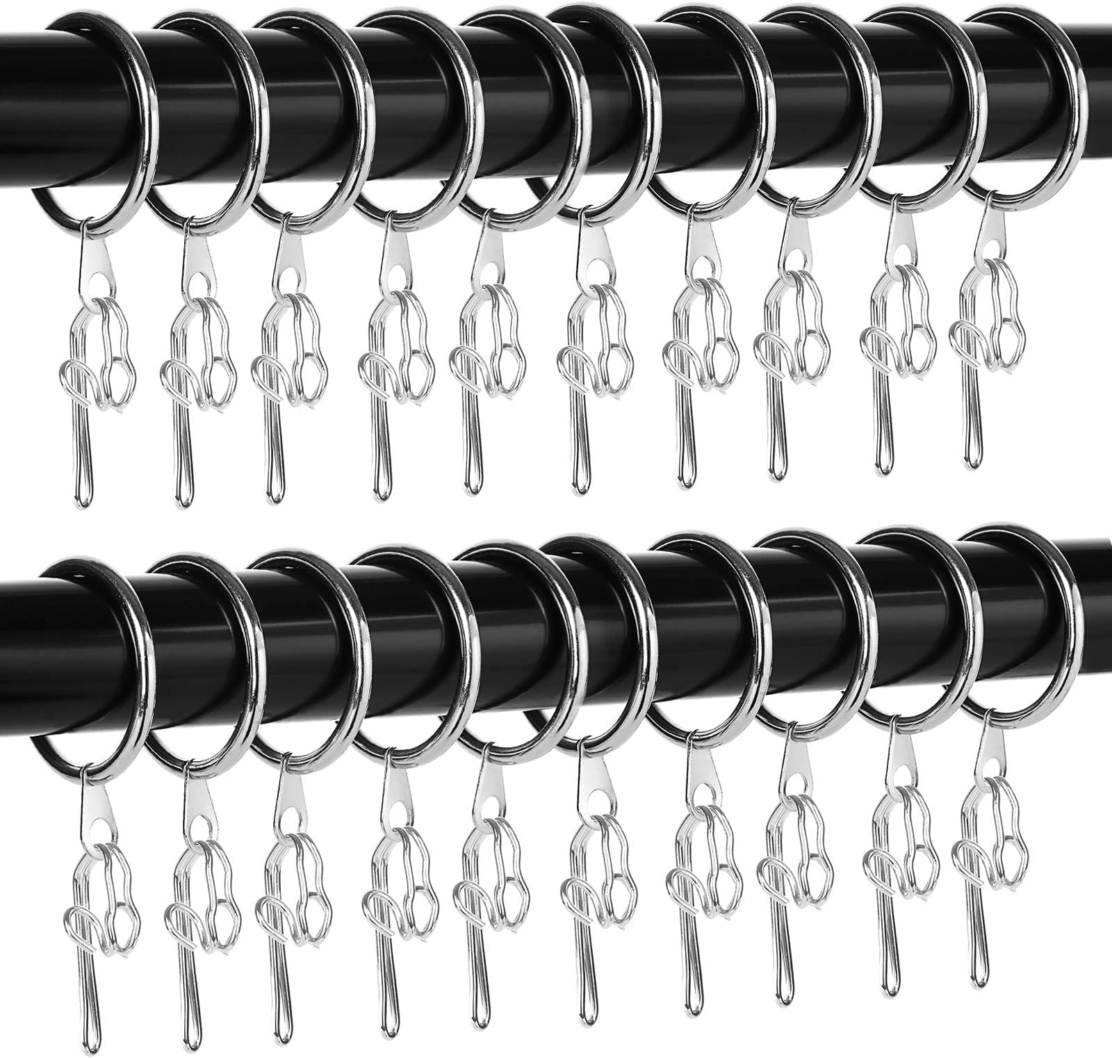 AHUNTTER 50 Pack 38mm Curtain Rings Silver Metal Curtain Pole Rings ...