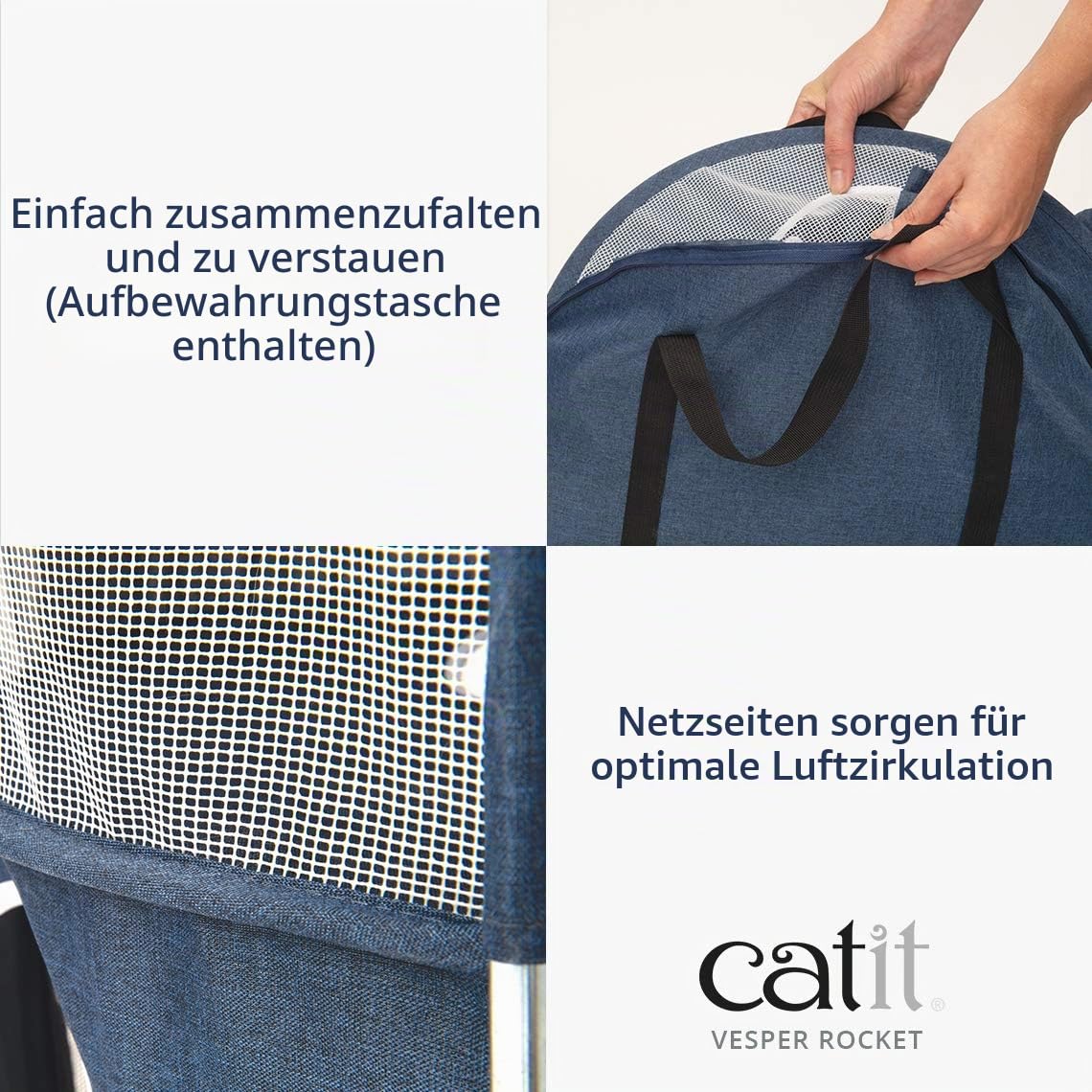 Catit 42001 Vesper Turm, in Raketenform, mit Schlafkissen, für Katzen, blau