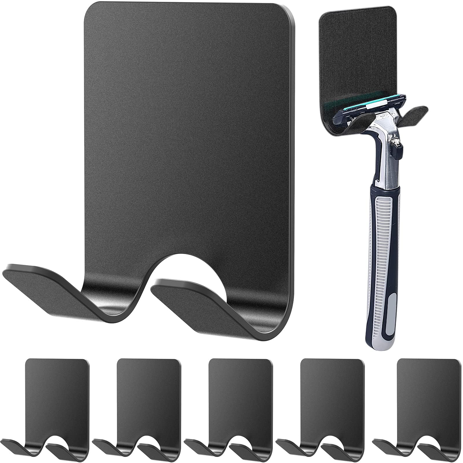 6 Pack Razor Holder Shaver Hook, Self Adhesive Razor Holder, Razor Holder for Shower Stainless Steel Waterproof Wall Hooks for Razor Bathroom Hooks No Drilling