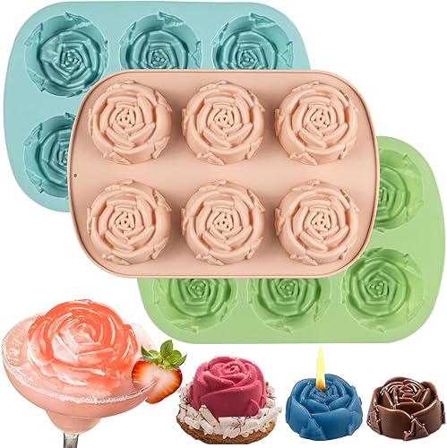 Miniatura 1 de 3 moldes de silicona con 6 cavidades, 10.14 x 6.82 x 1.17 pulgadas, moldes de flores reutilizables de silicona para chocolate, dulces, jabón, pastel