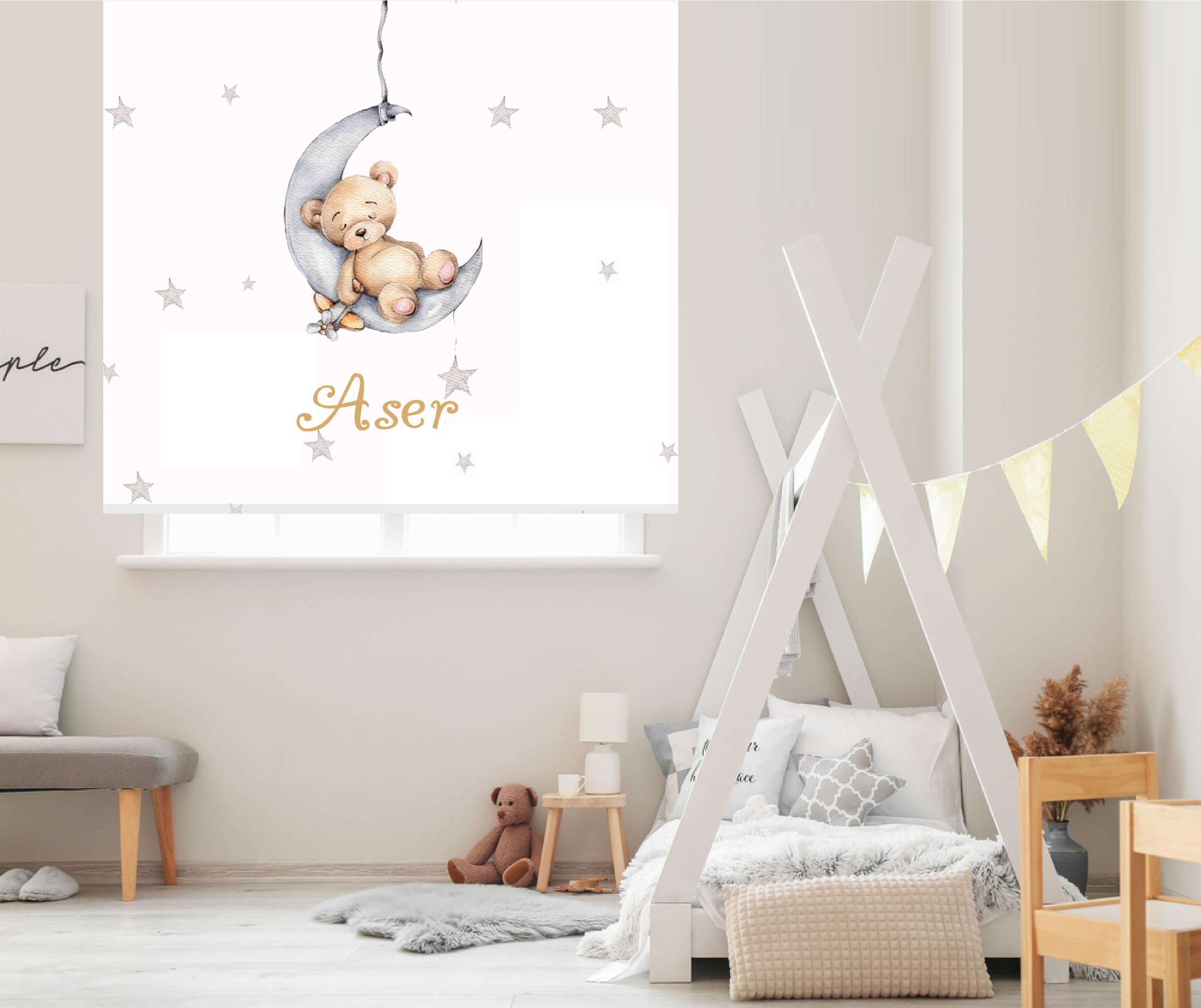 Estor personalizable Infantil Osito Luna Niño. Estor enrollable translucido habitación niño. Estores Personalizables Niño (140x170)