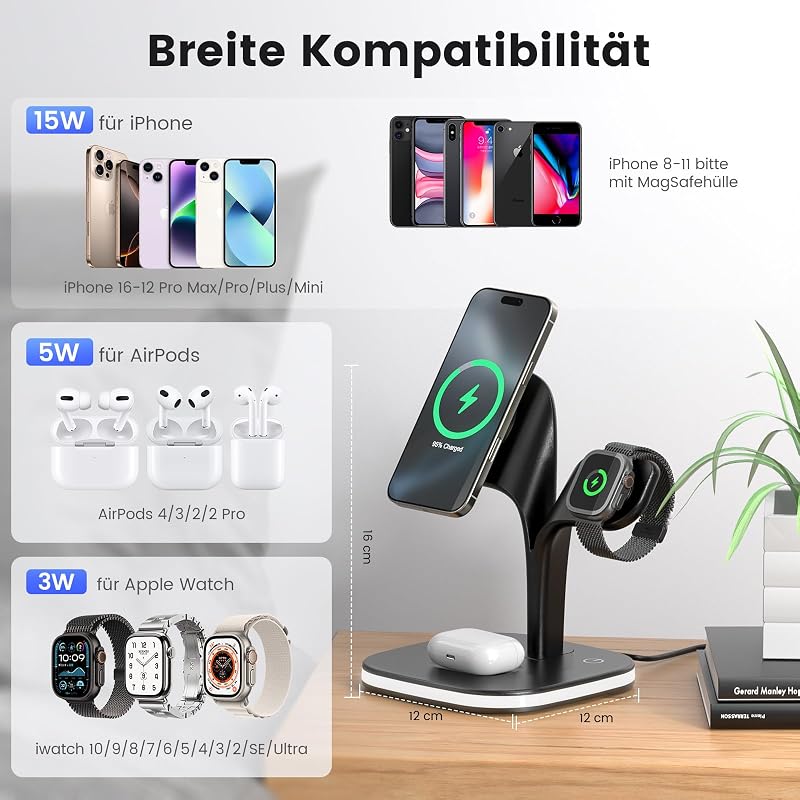 COLSUR MagSafe 5 az 1-ben vezeték nélküli töltőállomás iPhone Apple Watch AirPods fekete
