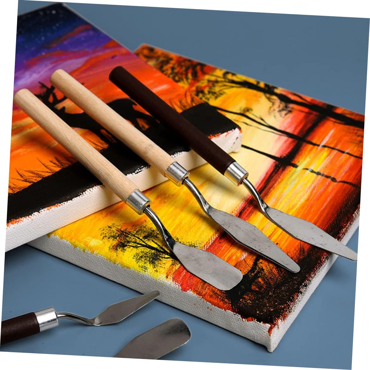 5pcs Oil Painting Palette Knife Wooden Handle Stainless Steel Scrapers for Acrylics Hand Painting Tools for Gouache Earth Scraping