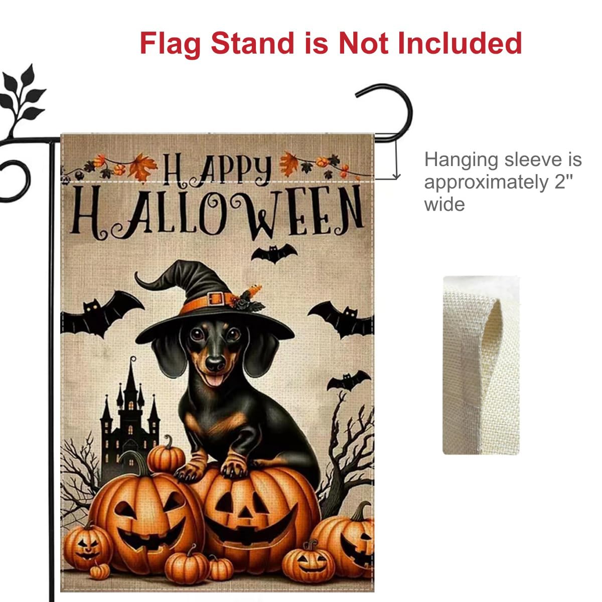 Halloween Gartenflagge – Doppelseitig, 30,5 X 45,7 Cm, Aus Jute, Mit Hexe & Kürbis