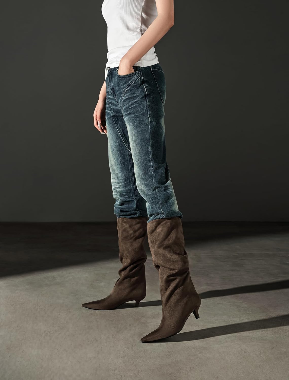 Marravosse Women's Knee High Boots Kitten Heel Pointed Toe Pull on Tall Boots for Women - Image 2