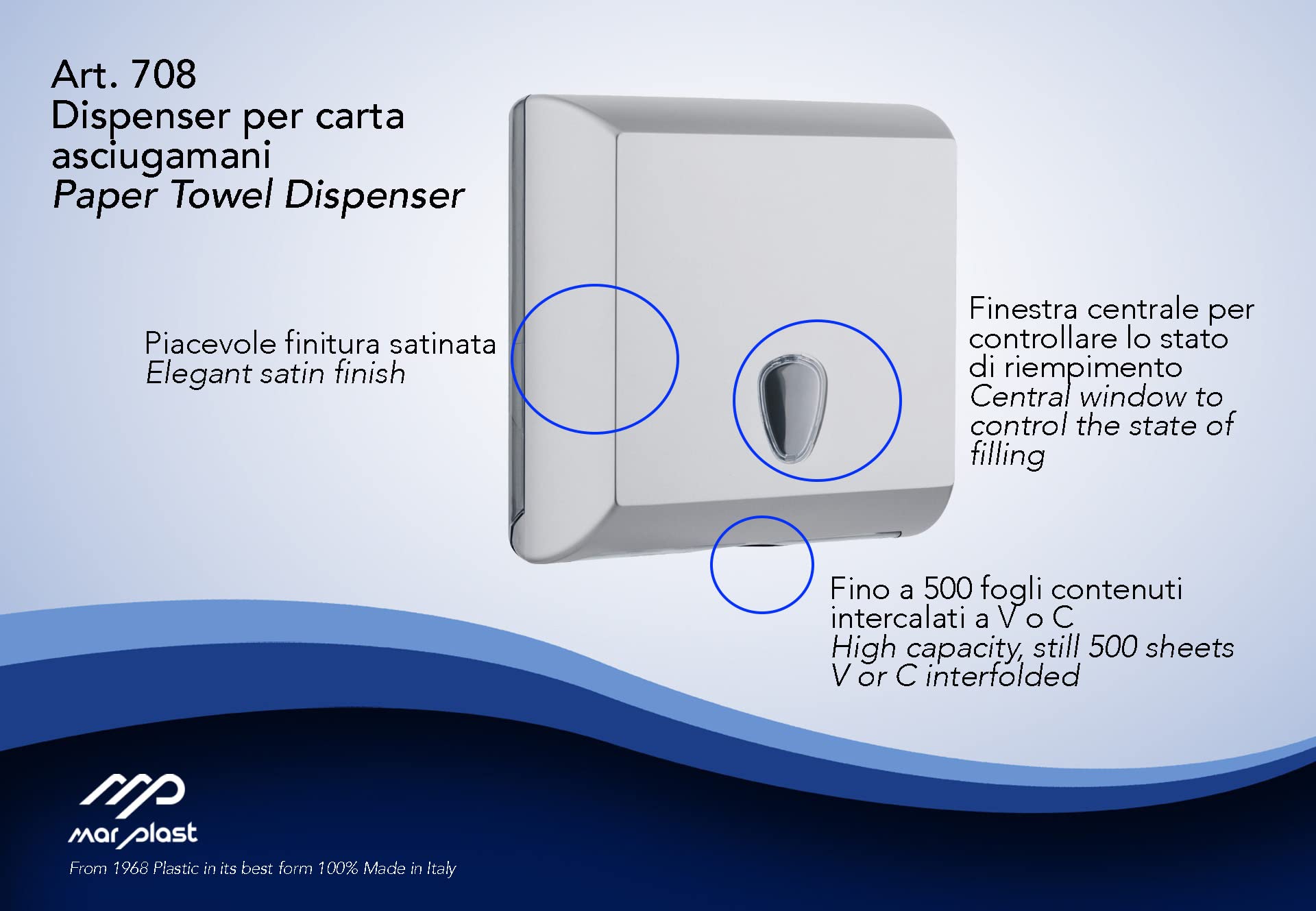Marplast MP 788 Dispenser Asciugamani Carta Per Parete | Capacità 500 Pezzi | Z-Piegato | Plastica Trasparente/Bianco | Dimensioni 45x10.5x29 Cm - 3