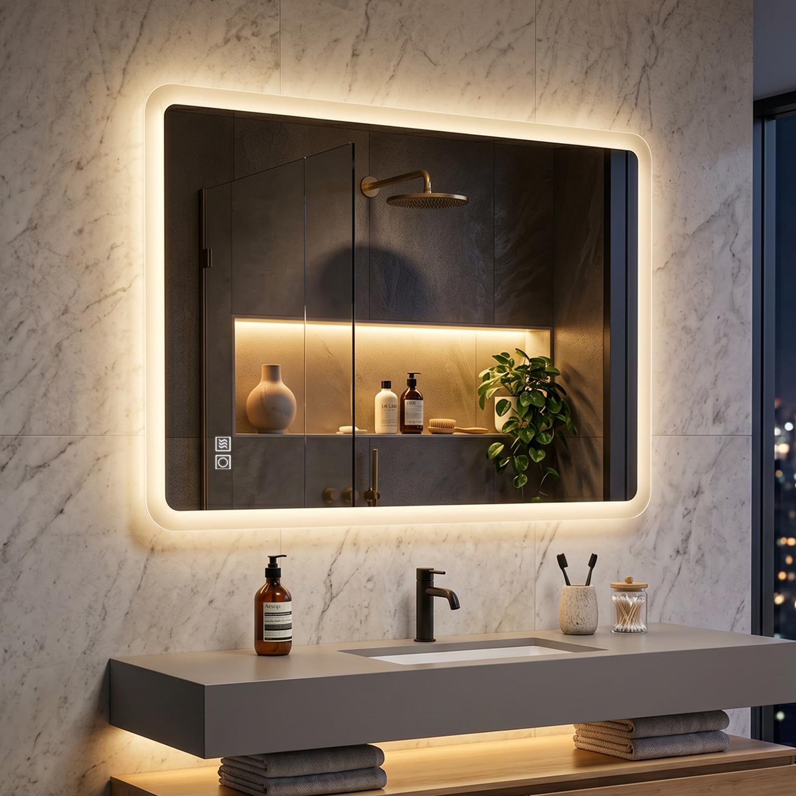 LED Badezimmerspiegel 80x60 cm, dimmbar, beschlagfrei, IP44