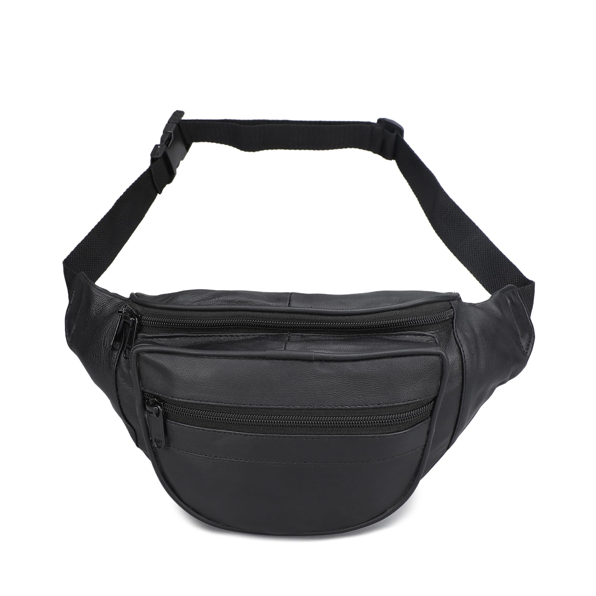 Leatherboss Genuine Leather Travel Outdoor Hiking Running Fanny Pack Belt cell phone pouch holder wallet for men women, Black