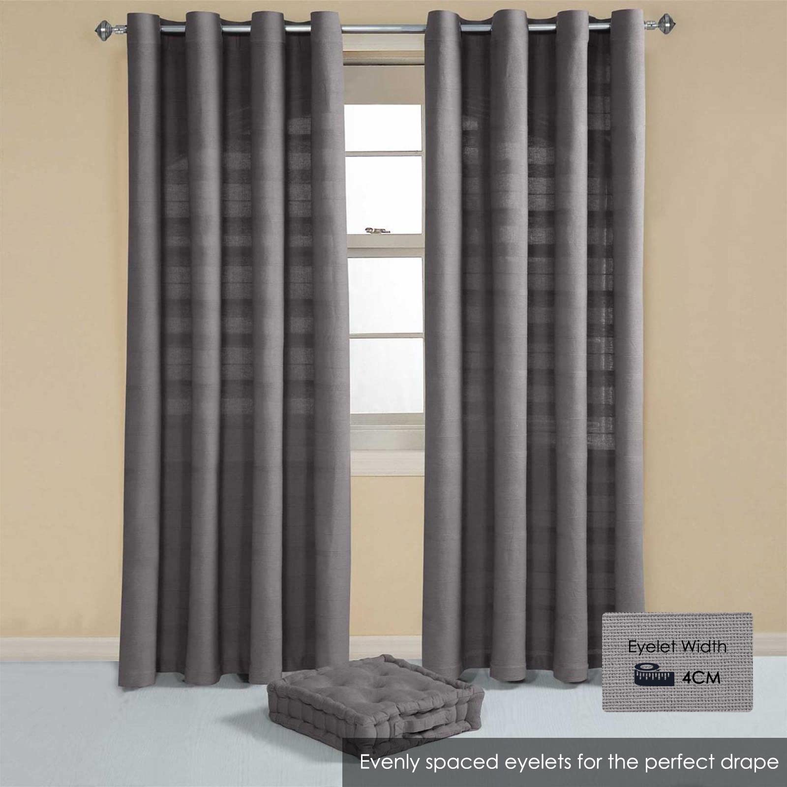 HOMESCAPES Paire de Rideaux à œillets – Gris 167x182cm – Collection Rajput 100% Coton