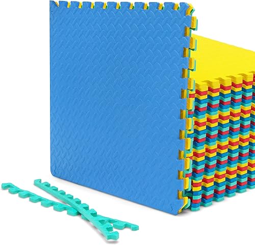 Tangkula Alfombrillas de ejercicio de 36 azulejos con borde, alfombrillas protectoras de espuma EVA antideslizantes, tapetes elásticos de juego de