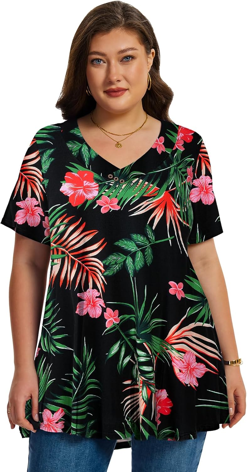 LARACE Plus Size Tops for Womens T Shirts Button Down Summer Clothes Short Sleeve Tunics Casual V Neck Blouses - Image 5