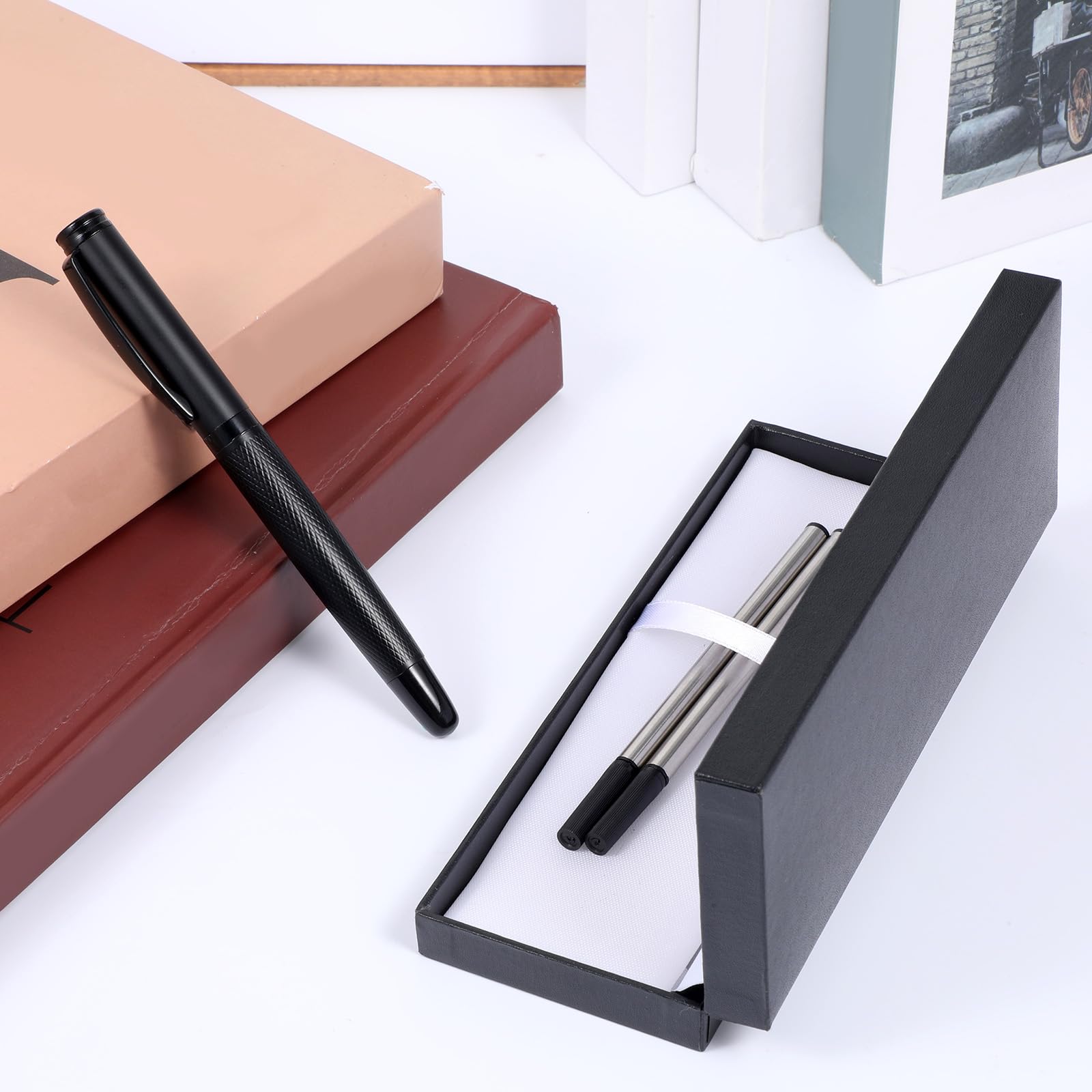 3 Pcs Matte Black Forest Rollerball Pen Pocket Refillable Rollerball Pen with Metal Case and Black Ink Refill — view 4