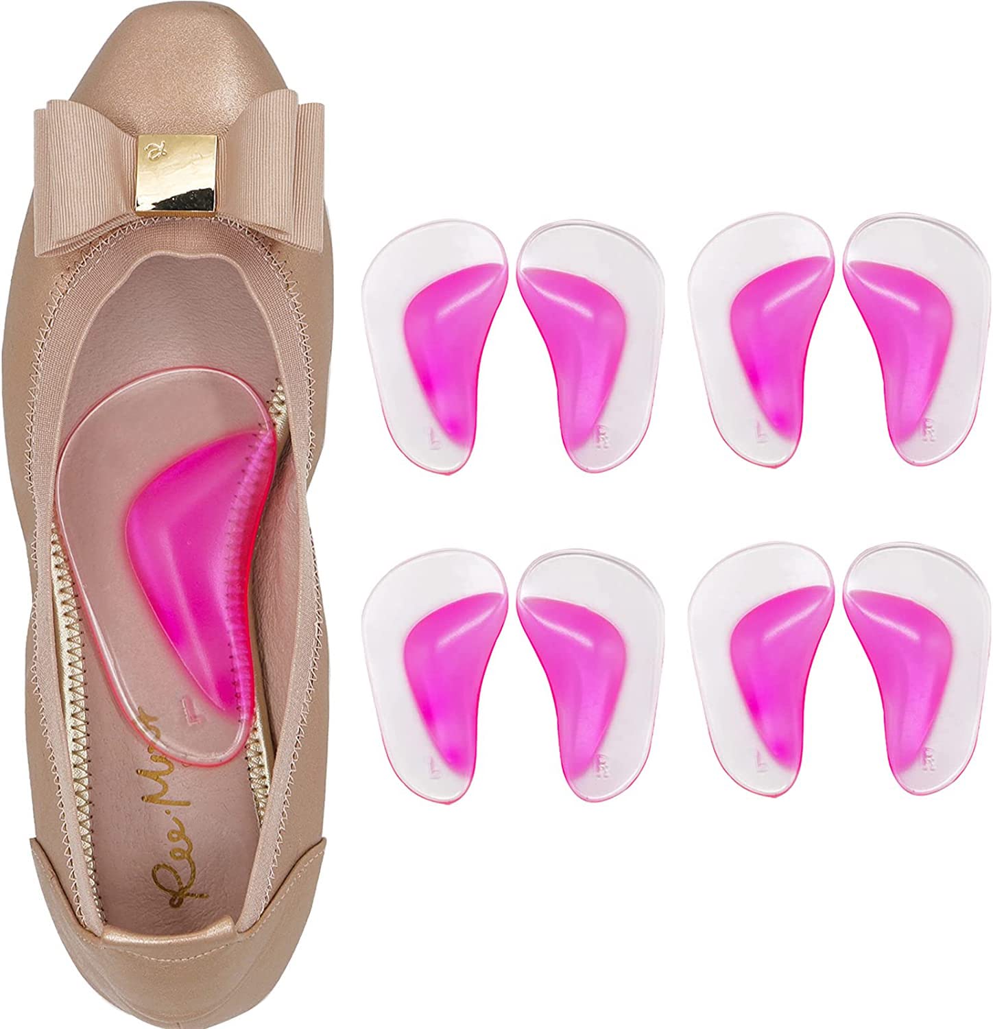 Minta Arch Pad, Flat Foot Arch Orthopedic Support Insole, Adhesive Arch Pad, Safe Skin Friendly, Soft and Comfortable, Relieve Foot Pain, For Achilles Tendonitis, Heel Pain, 4 Pairs, Pink
