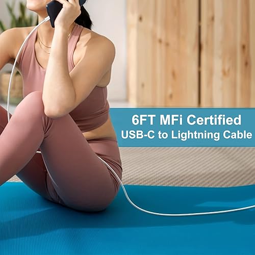 Miniatura 7 de Cargador rápido para iPhone, certificado MFi 2 paquetes de 20 W de doble puerto PDQC3.0 USB C cargador de pared con cable USB C a Lightning de 6