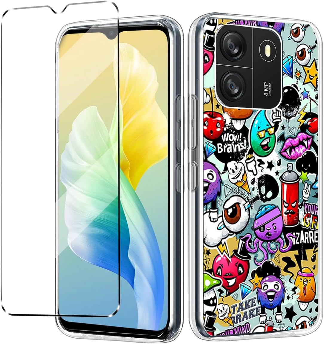 Cover Compatible with Blackview Wave 6C Case with 1 Pack Tempered Glass Screen Protector Phone Case for Blackview Wave 6C,Soft TPU Slim Fit Shockproof Anti-Scratch Phone Cover-XS40