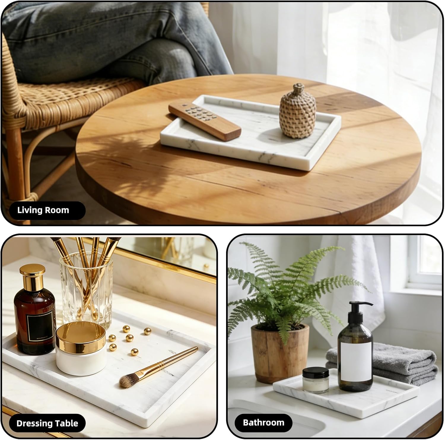 Yew & Tulip Natural Marble Vanity Tray, Nature White Marble with Spots Serving Tray for Bathroom, Kitchen, Vanity, Home Decor, Wedding etc. (12" x 8" x 1.2")