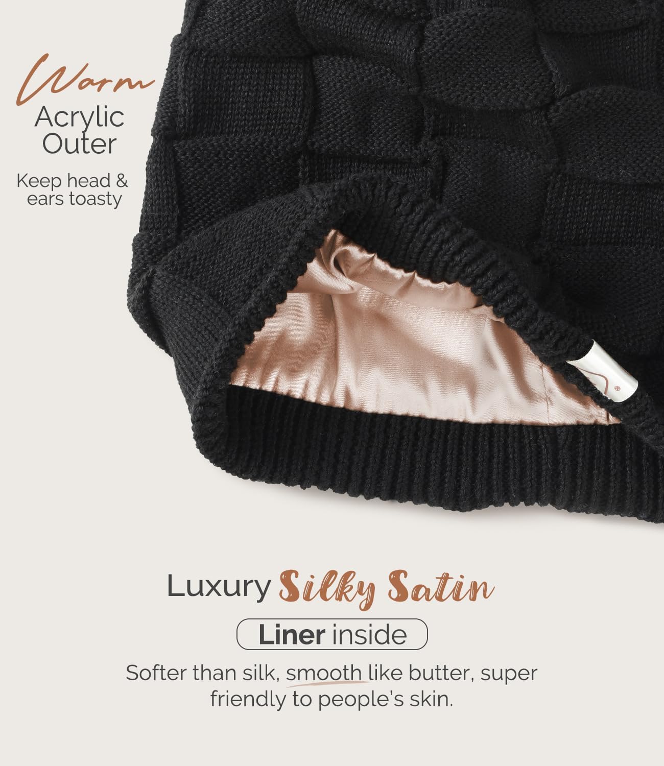 Hat Hut Womens Beanie Satin Lined Beanie Winter Hats for Women Men, Silk Lined Slouchy Beanie Hats Soft Warm Ski Hat Unisex - Image 2