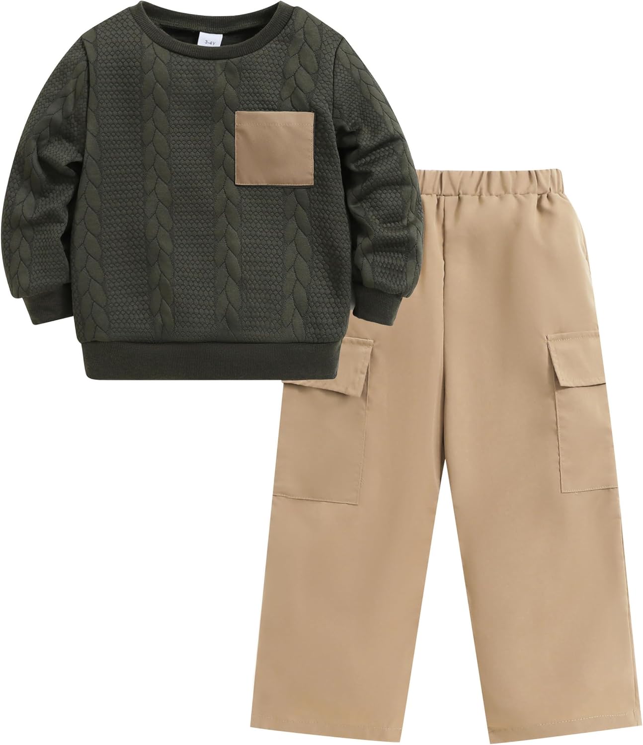 Renotemy Toddler Boys Clothes Fall Winter Outfit Knit Pullover Sweatshirt Cargo Pants Boy Clothing Set for Kids 3-7 Years