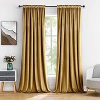 Vista 12 de MIULEE Cortinas de terciopelo amarillo mostaza con aislamiento térmico, cortinas opacas, cortinas de otoño para dormitorio, sala de estar