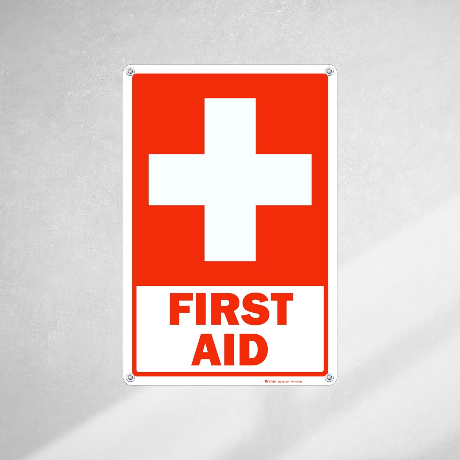 Brimar - 12 x 18" - First Aid Sign - .055″ Polyethylene Plastic - Clear Message - Standard Size