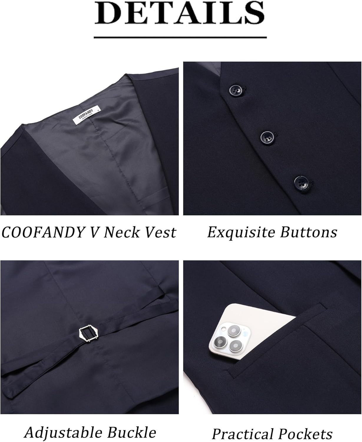 COOFANDY Men's Business Suit Vests Slim Fit Formal Dress Waistcoat Groomsman Vest For Wedding - Image 6