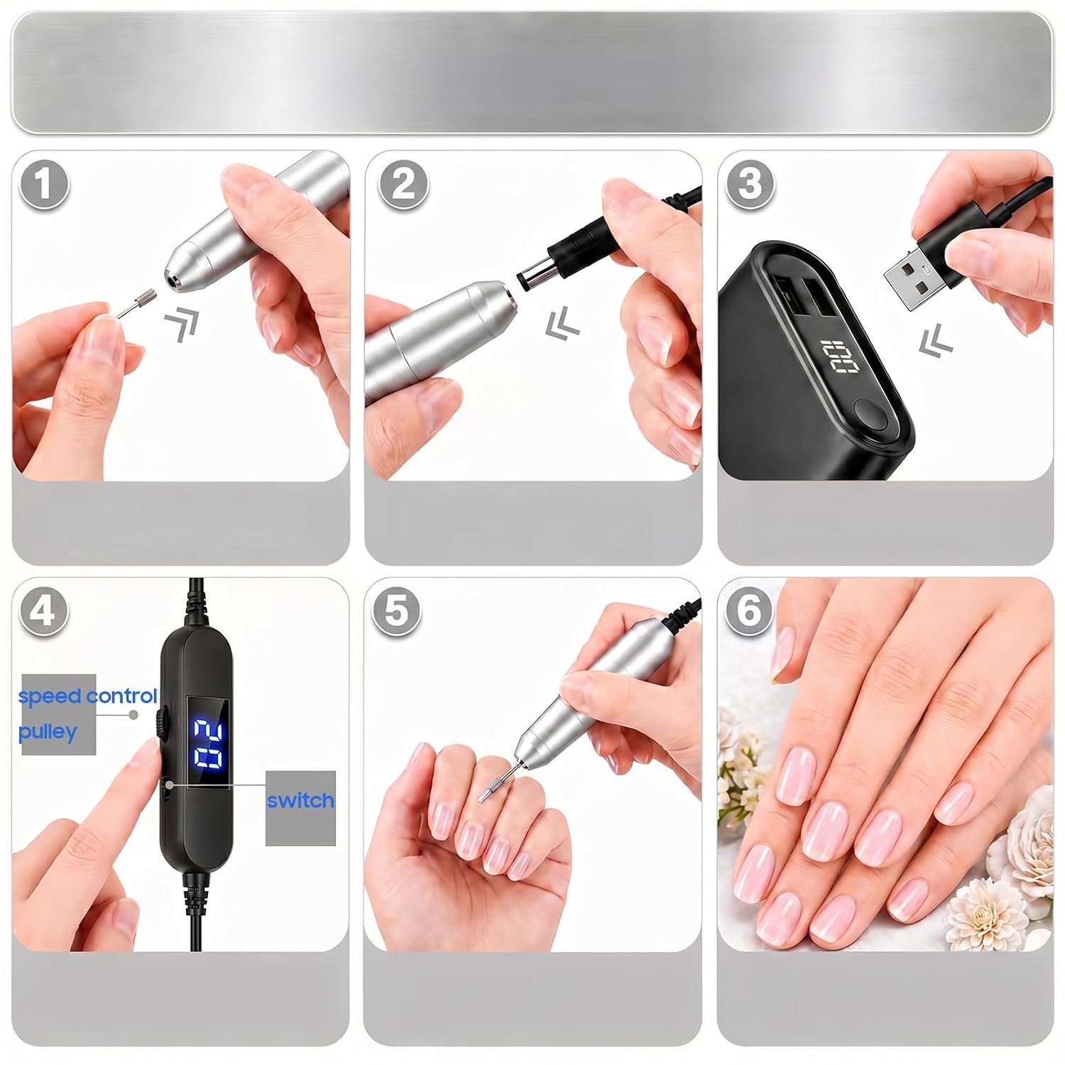 HayZBao Electric Nail Drill Power Cord, Replacement USB Charger Power Cord image 4