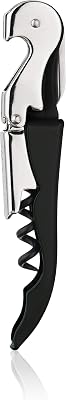 True Truetap Double Hinged Waiter's Corkscrew Wine Opener, Stainless Steel Wine Bottle Opener with Built In Foil Cutter, Home Bar Tools, Bar Cart Accessories, Wedding Gifts, Set of 1, Black