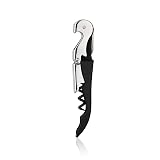 True Truetap Double Hinged Waiter's Corkscrew Wine Opener, Stainless Steel Wine Bottle Opener with Built In Foil Cutter, Home Bar Tools, Bar Cart Accessories, Wedding Gifts, Set of 1, Black