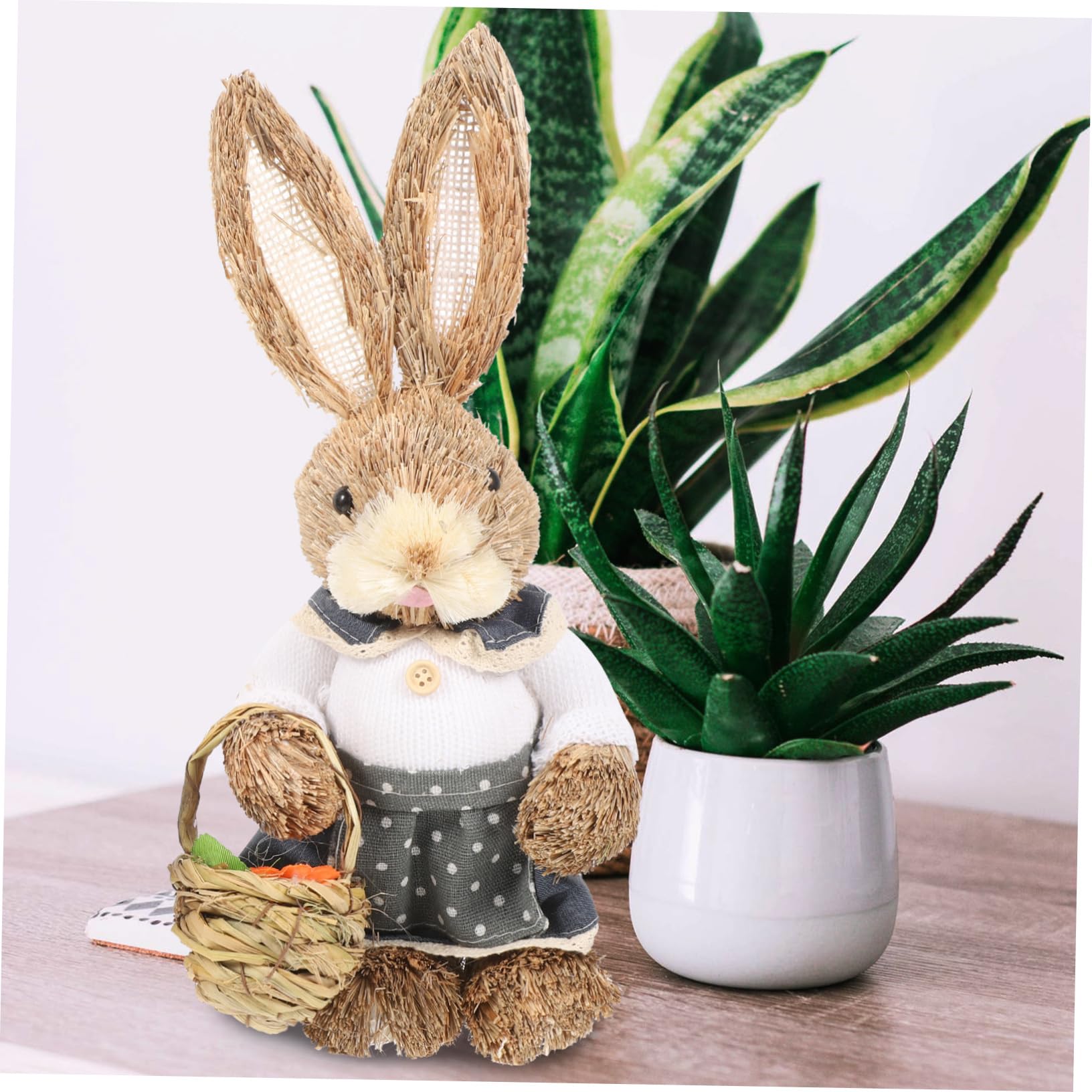 Abaodam 2pezzi Statuette Di Conigli Intrecciate in Paglia Decorazione Di Pasqua Ornamento Di Coniglio Per Giardino e Casa