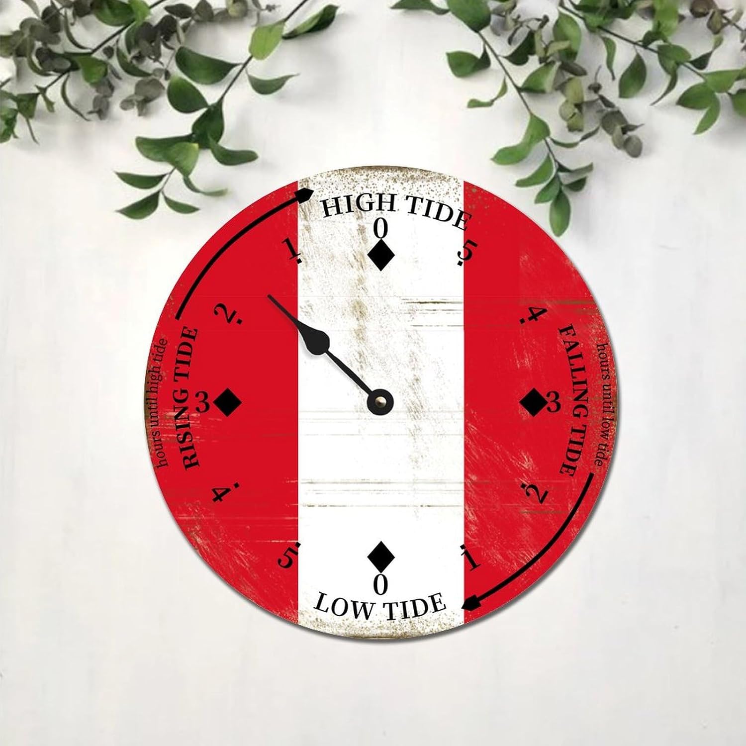 Vintage Peru National Flag Tide Clock Peru Wood Tidal Clock with High Tide Low Tide Non-Ticking Battery Operated Tide Clock 15" Tide Movement Clock for Home Decor Wall Art