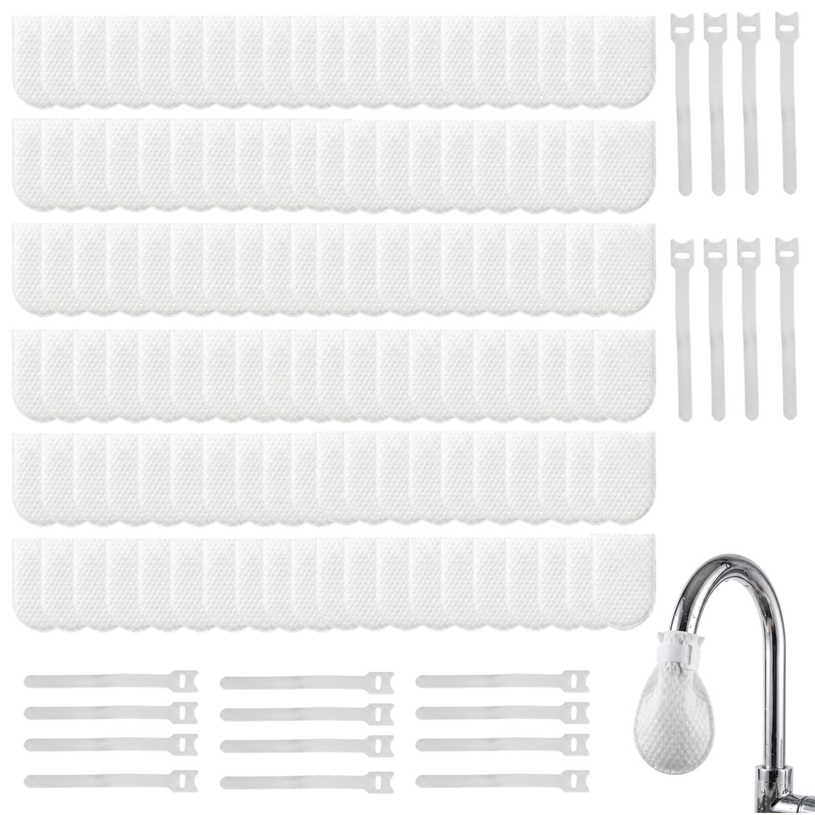 120 PCS Faucet Filter Cotton Bag, Water Tap Filter, Tap Water Filter, Flow Pure Tap Filters, Purification for Vegetable Washing, 120 Bags and 20 Straps Set