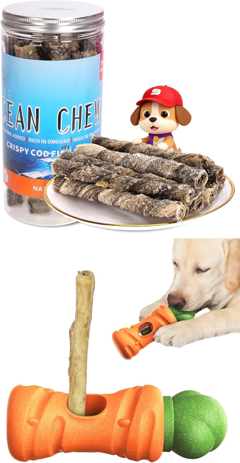 Natural Cod Skins for Dogs with Bully Stick Holder for Dogs Perfect Match-Secure Chew Toy Prevents Choking