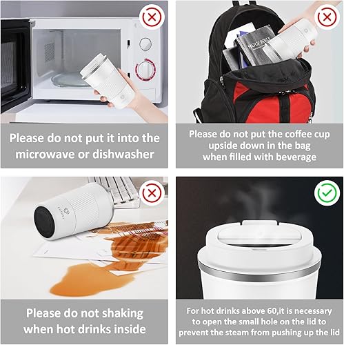 Miniatura 4 de Vaso térmico de acero inoxidable de 12 onzas con aislamiento al vacío, taza de viaje a prueba de derrames con tapa, para mantener el calor o el café