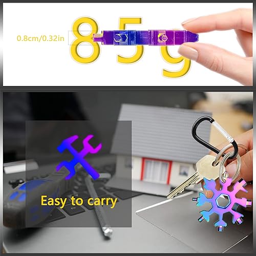 Miniatura 5 de Multiherramienta de copo de nieve, 2 piezas, herramienta de copo de nieve de acero inoxidable 18 en 1, multiherramienta con clip de mosquetón,