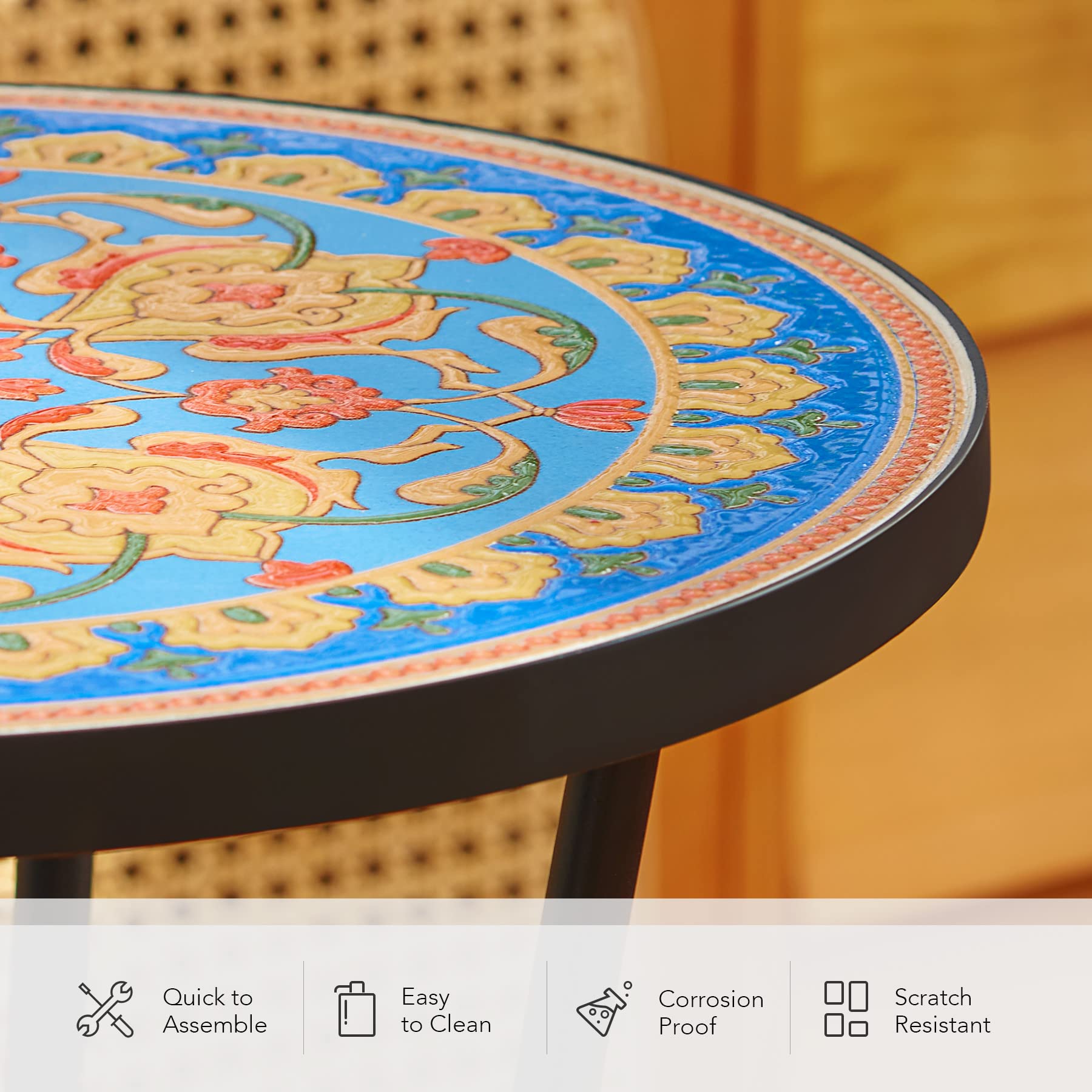 Mesa auxiliar de patio y soporte para plantas, mesa auxiliar de 21 pulgadas con parte superior de azulejos de cerámica de 14 pulgadas para decoración de porche, jardín, mesa decorativa para 5
