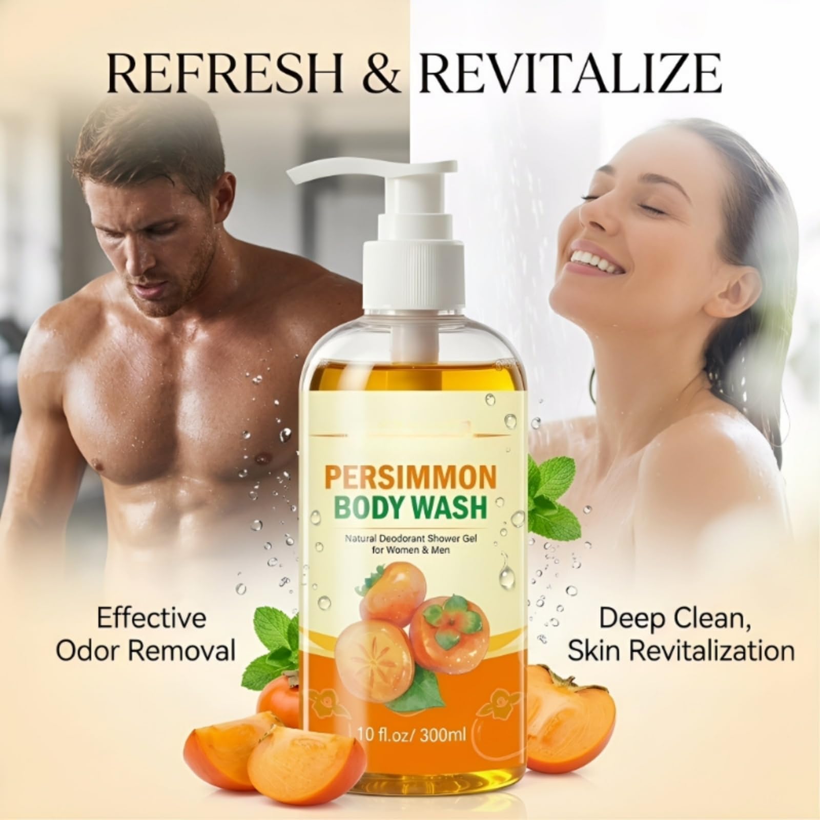 Persimmon Duschgel gegen unangenehmen Geruch, Nonenal-Geruchsentferner für Männer und Frauen, natürliche desodorierende Seife, tiefenreinigende Formel gegen starken Körpergeruch Fußgeruch (3pcs)