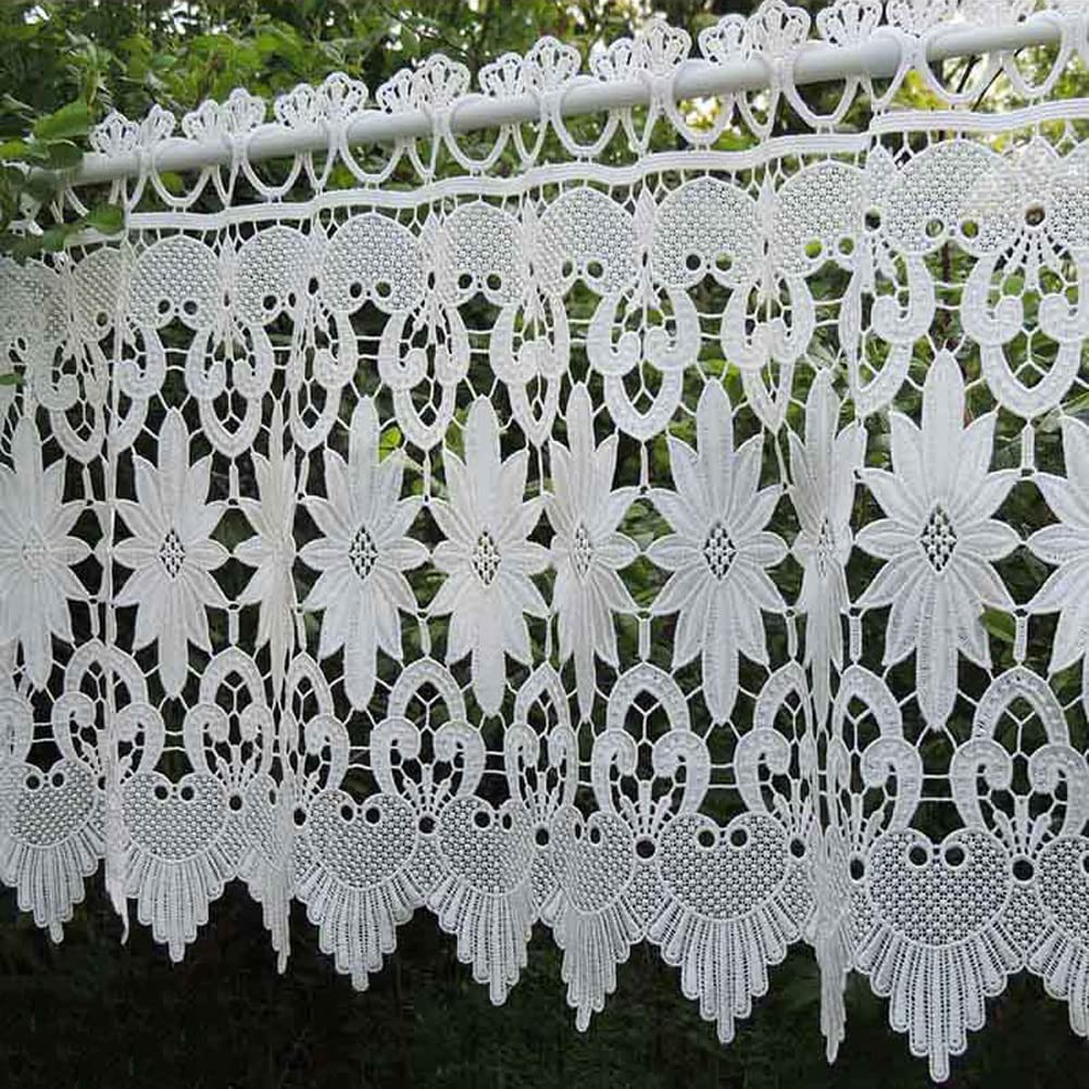 ACMHNC Aushöhlen Häkeln Scheibengardine Romantische Spitze Küche Kurz Vorhang Vintage Landhausstil Häkelgardine Kleinfenster Tür Gardine 1 Stück,Weiß,200cm x 45cm /79"*18"