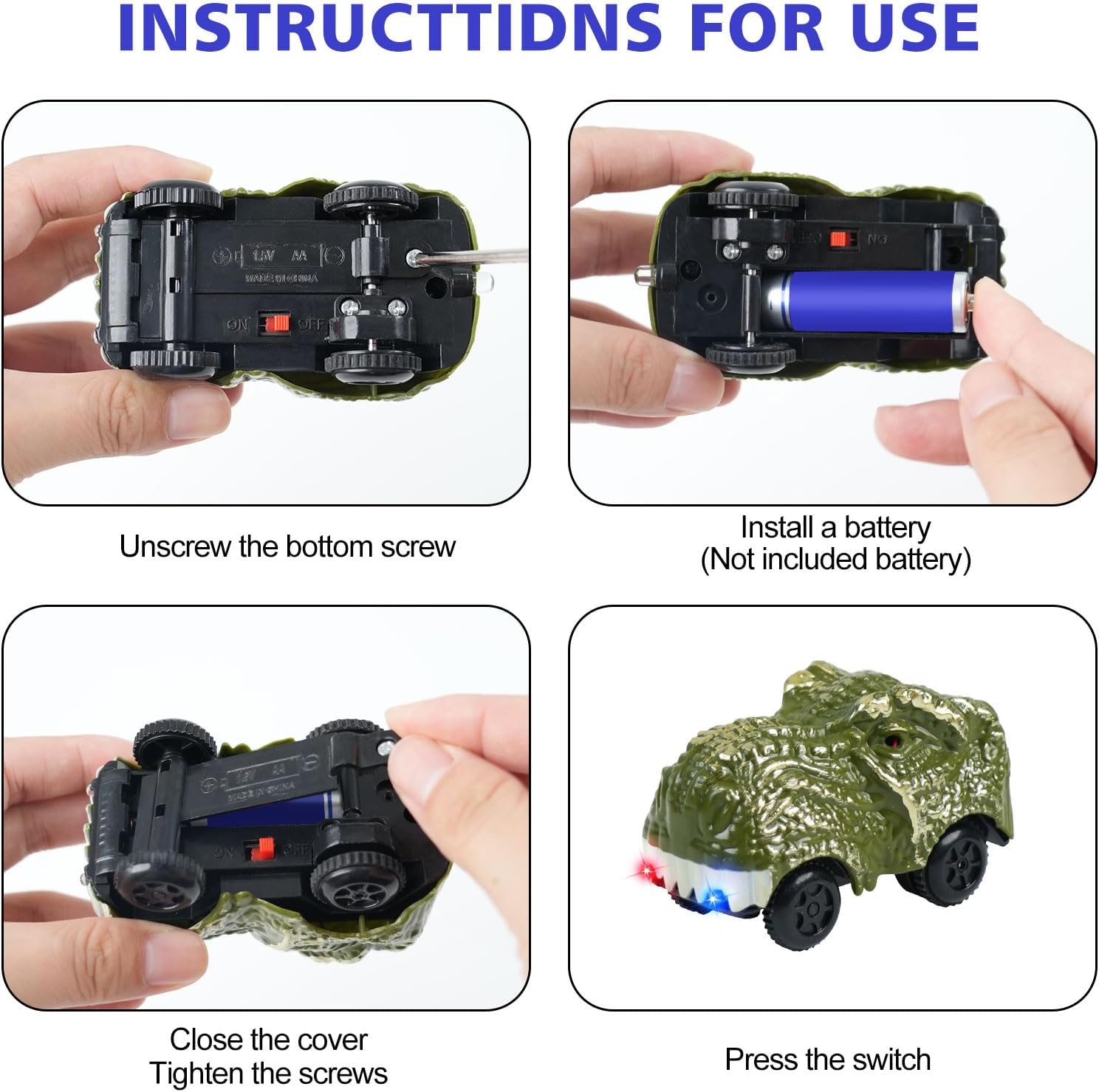 GIAT Dinosaur Track Car Accessories - Birthday Gifts for 3 4 5 6 7 Year Old Boys - 2 Pack LED Light Up Car Toy for Kids Ages 3-5 5-7, Compatible with Most Tracks