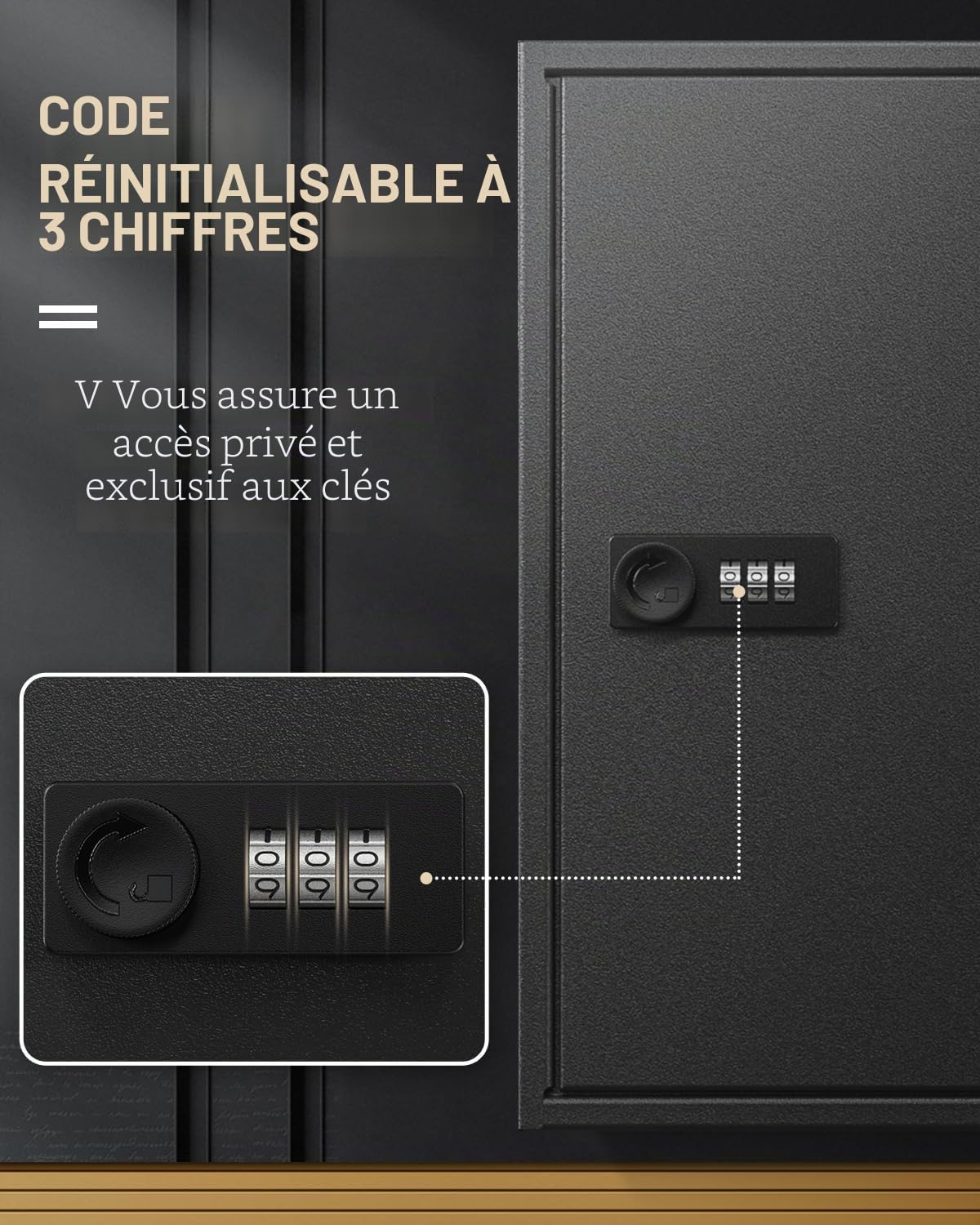 Uniclife Armoire à Clés à Fente 60 Clés avec Serrure à Combinaison à Code Réinitialisable Boîte à Clés Noire Murale avec Casiers à Fentes Étiquettes de Clés Blanches et Marqueur Permanent