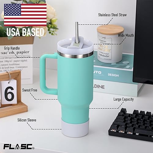 Miniatura 3 de FLASC Vaso de 40 onzas con asa y pajilla, vaso aislado 100% a prueba de fugas con tapa y pajilla, incluye todos los accesorios popote de acero