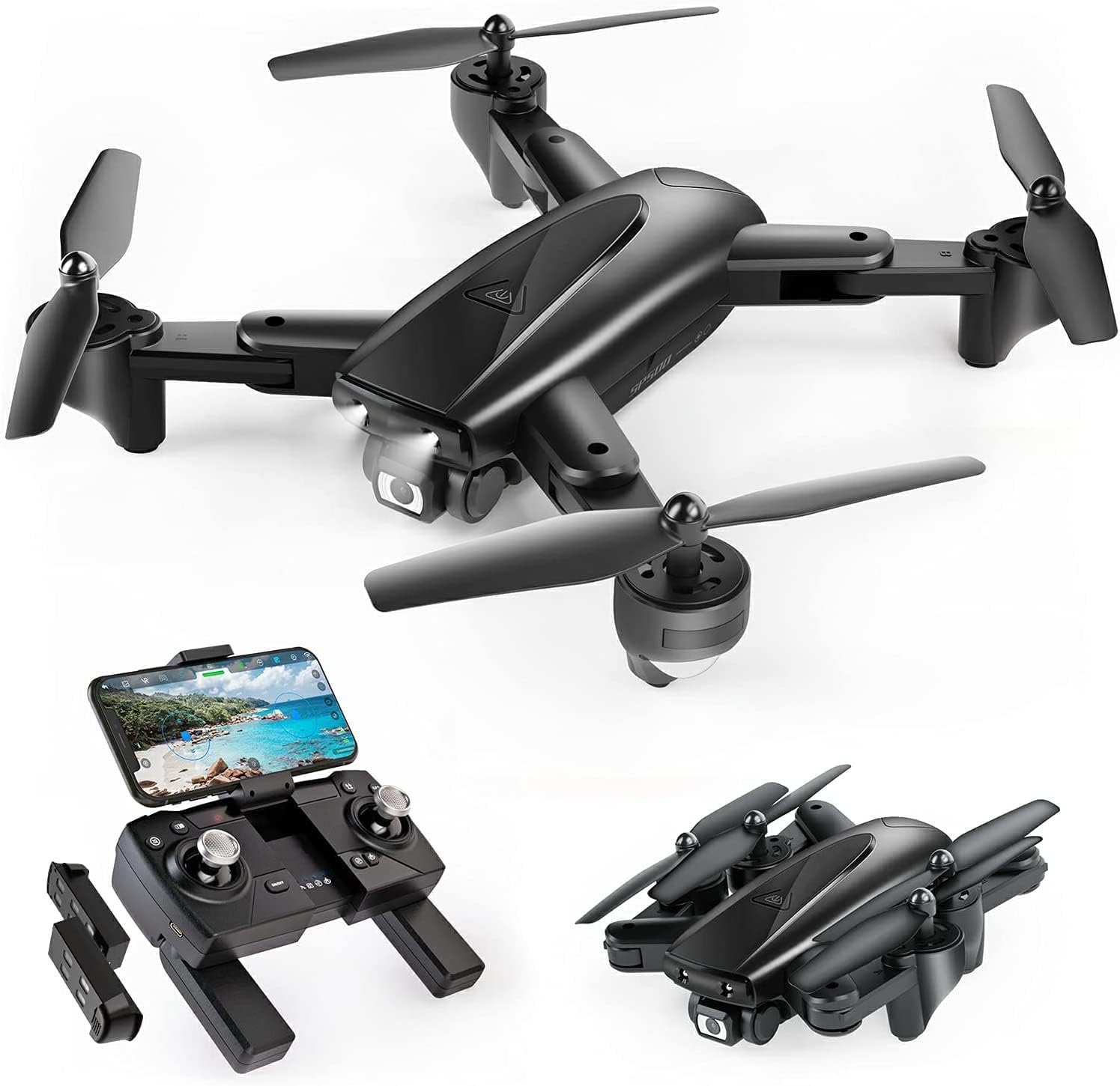 SP500 Foldable GPS FPV Drone with 2K HD Camera Live Video for Beginners, RC Quadcopter with GPS Return Home, Follow Me, Gesture Control, Circle Fly, Auto Hover & 5G WiFi Transmission