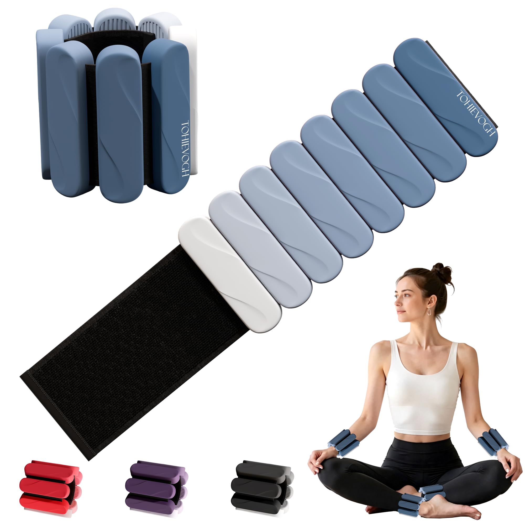TohieVogh Wrist and Ankle Weights for Women Men Gradient Blue Set of 2 (1lb Each), Arm Weights w/Removable Module, Leg Weights Adjustable Ankle Wrist Weights for Yoga Pilates Exercise Running