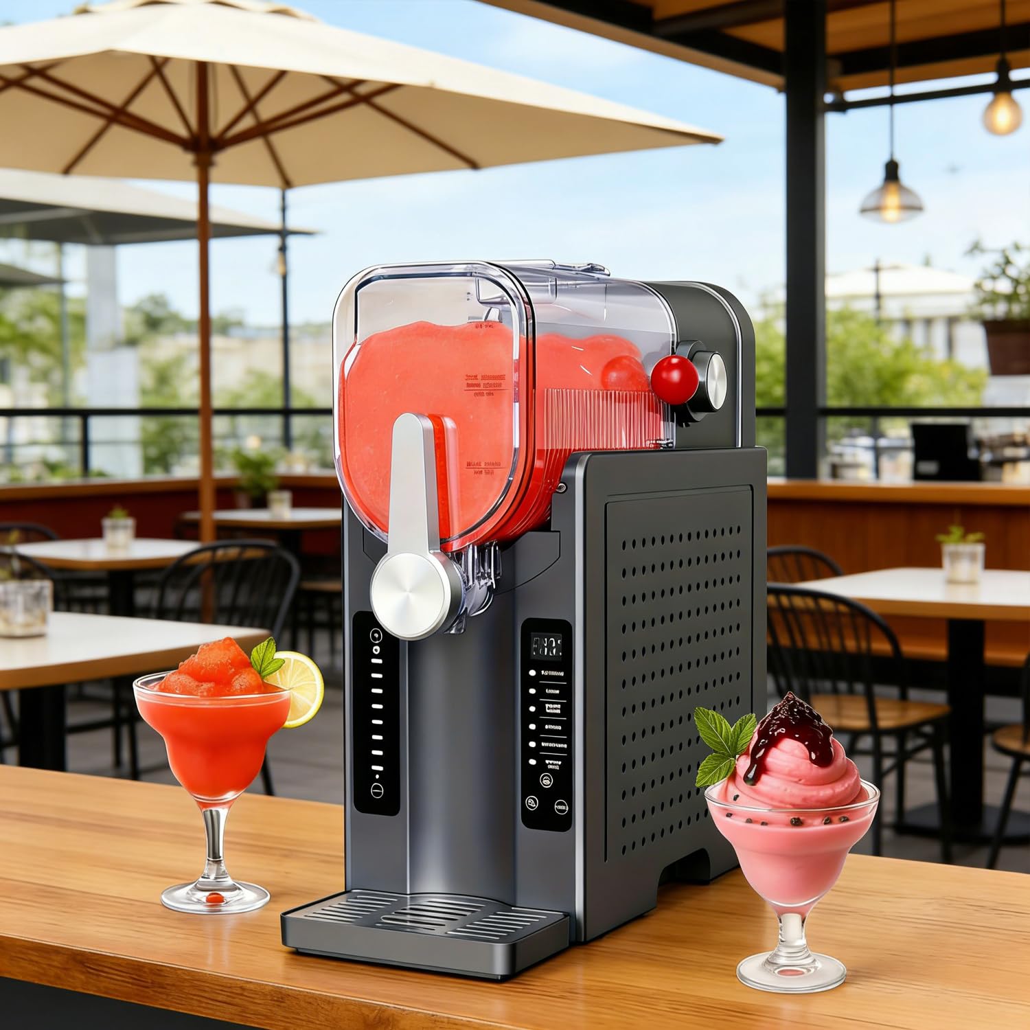 TYH Macchina per Granite E Gelati da 2 Litri (70 Oz), Macchina Professionale per Bevande Ghiacciate Senza Ghiaccio, con 6 Programmi Preimpostati, Miscelazione a 360°, Autopulizia con Un Solo Tocco
